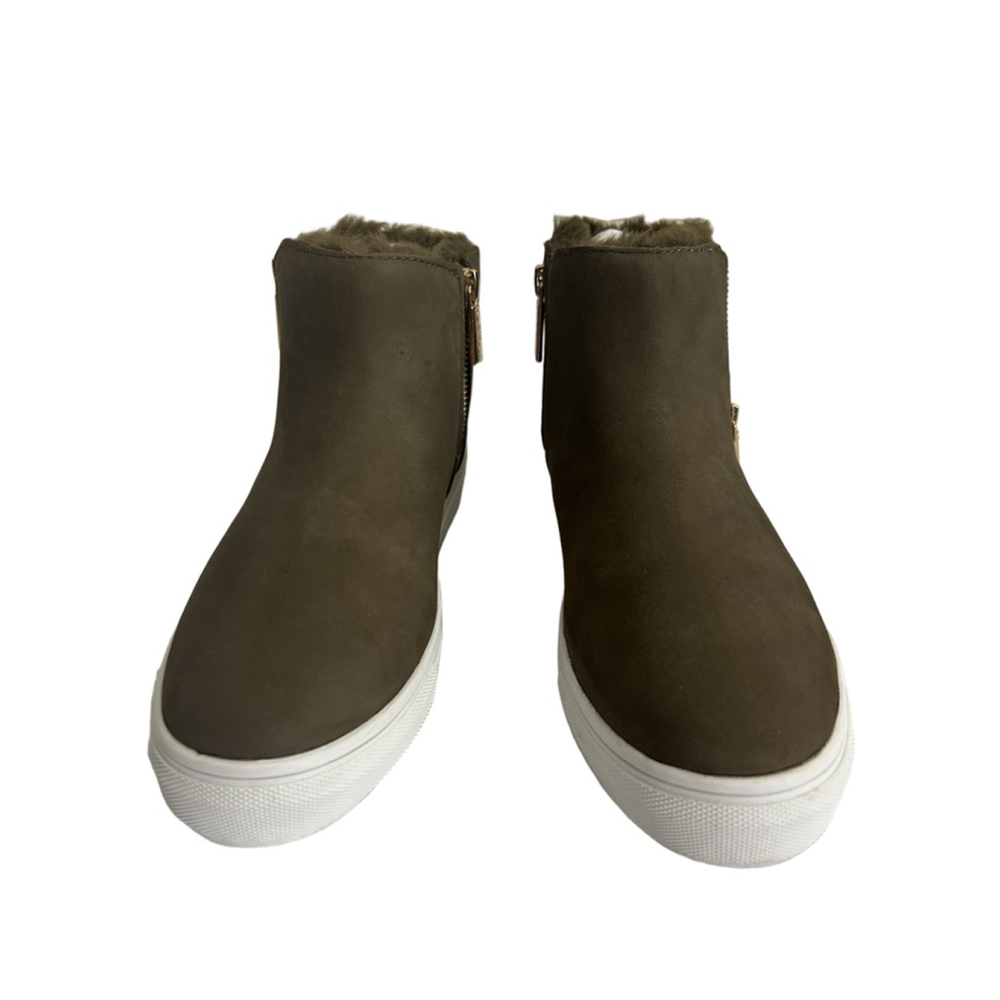 J/Slides Poppy Faux-Fur Lined Nubuck Bootie Sneakers Khaki 7M NIB MSRP $188